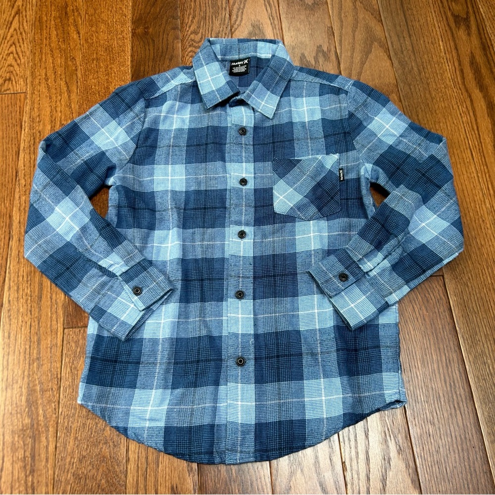 Hurley Kids Blue Plaid Button Down Shirt - size S 8-10 years old